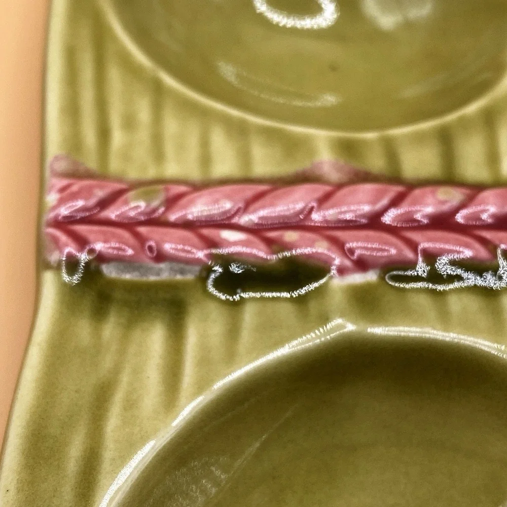 Deviled Egg Platter Asparagus Bunch Made In Japan By Wales Co. Majolica Style
